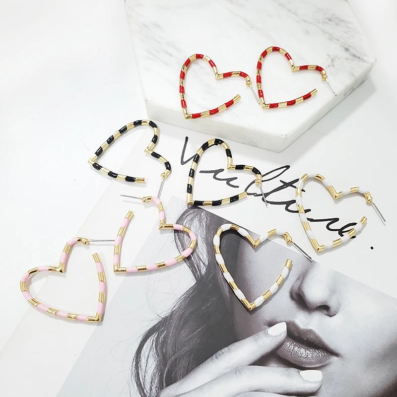 

FASHIONSNOOPS New Heart Drop Earrings For Women Fashion Brand Pendientes Earrings Trendy Jewelry Boho Statement Metal Earrings