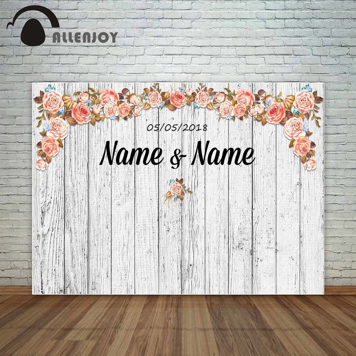 

Allenjoy photographic background wedding day flowers romantic white wooden love for photographing valentines photocall vinyl