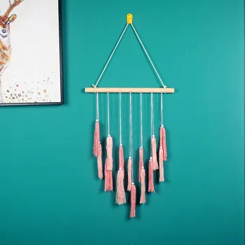 

40x60cm simple bohemian pink gradient tassel tapestry cotton thread hand-woven tapestry hangings wall home decoration