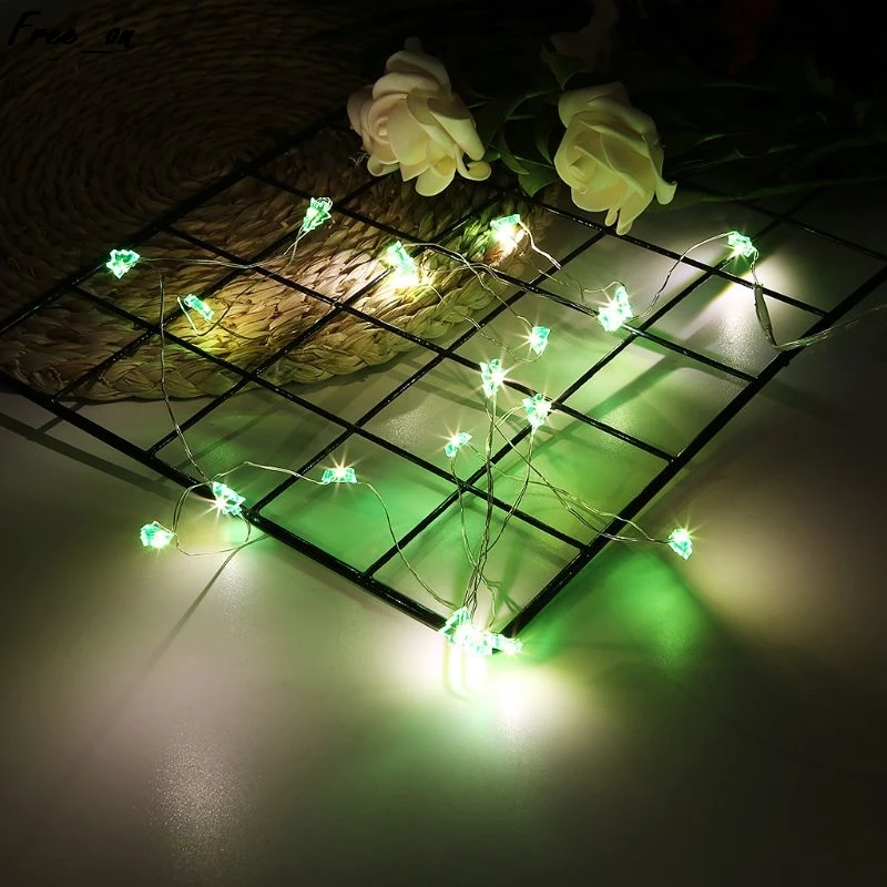 

2M String Lights Holiday Fairy Lights Romantic Lantern Battery Operated Green pine Pattern Decor For Garlan Christ