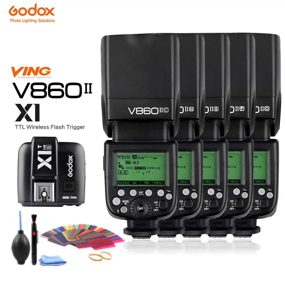Godox Ving V860II V860II-C/N/S/O/F TTL HSS 1/8000 Speedlite Flash + X1T передатчик для Canon Nikon Sony Olympus Panasonic Fuji |
