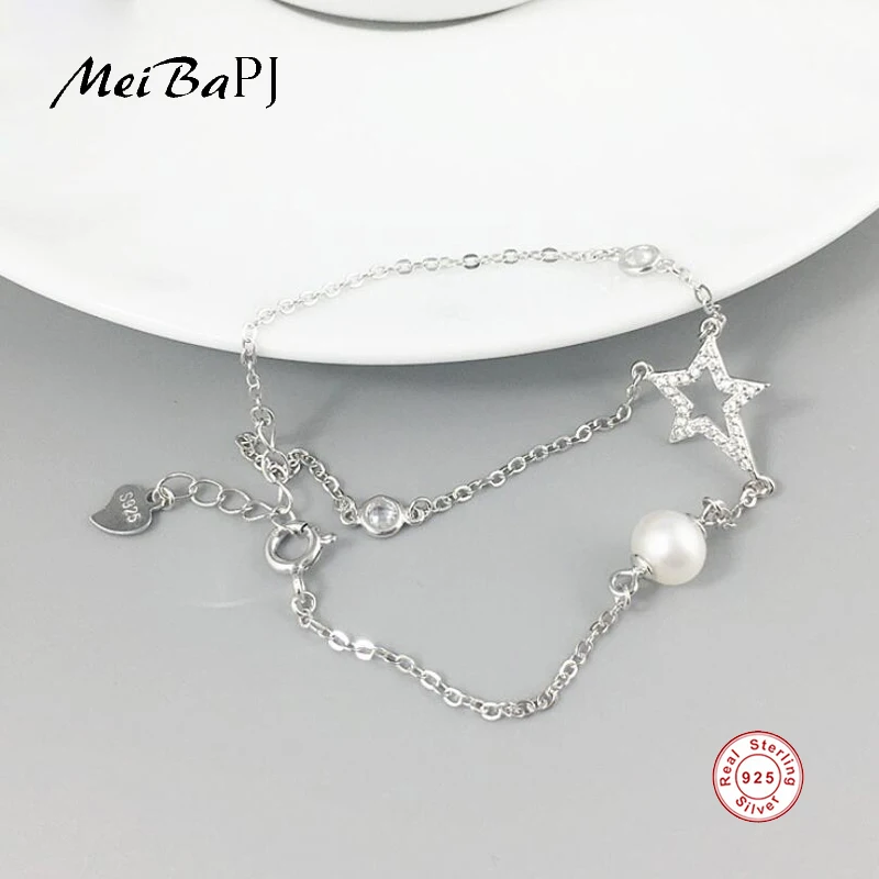 

[MeiBaPJ]Top quality 7mm natural freshwater round pearl bracelet for women 925 sterling silver fashion jewelry charm bracelet