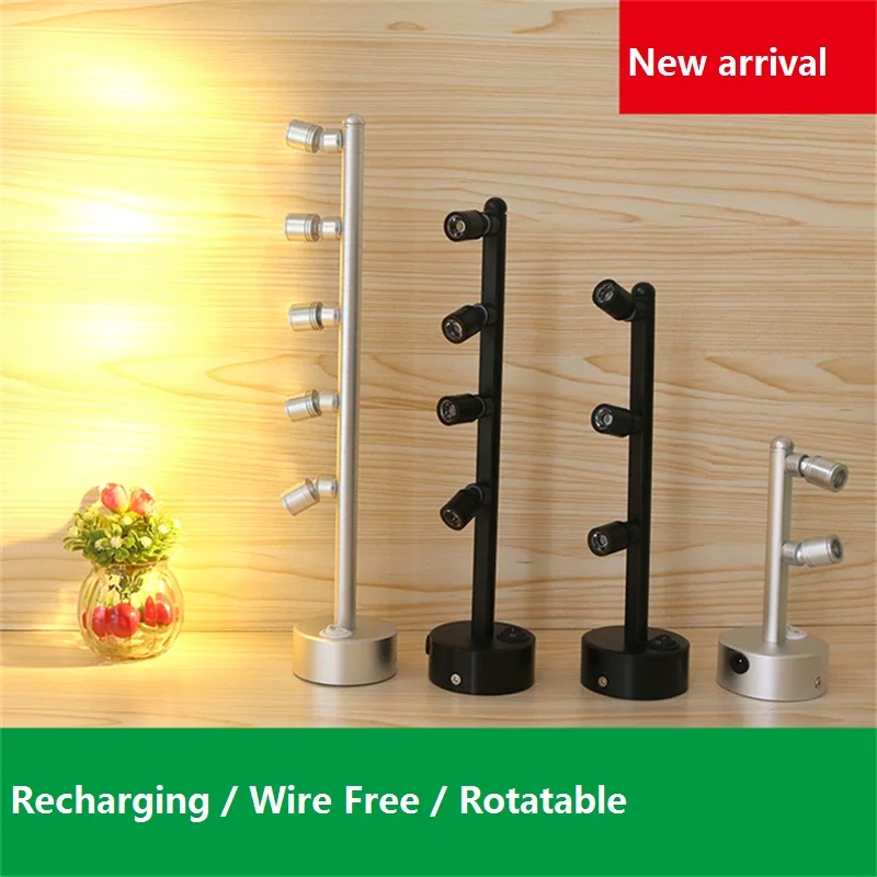 2-5W recharging led cabinet spot lampuniverse 2-5 head jewelry showcase lampdesk sitting  ceiling mount glass battery light