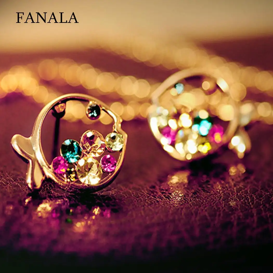 

Colorful Fashion Clown Fish Women Rhinestones Ear Stud Earrings