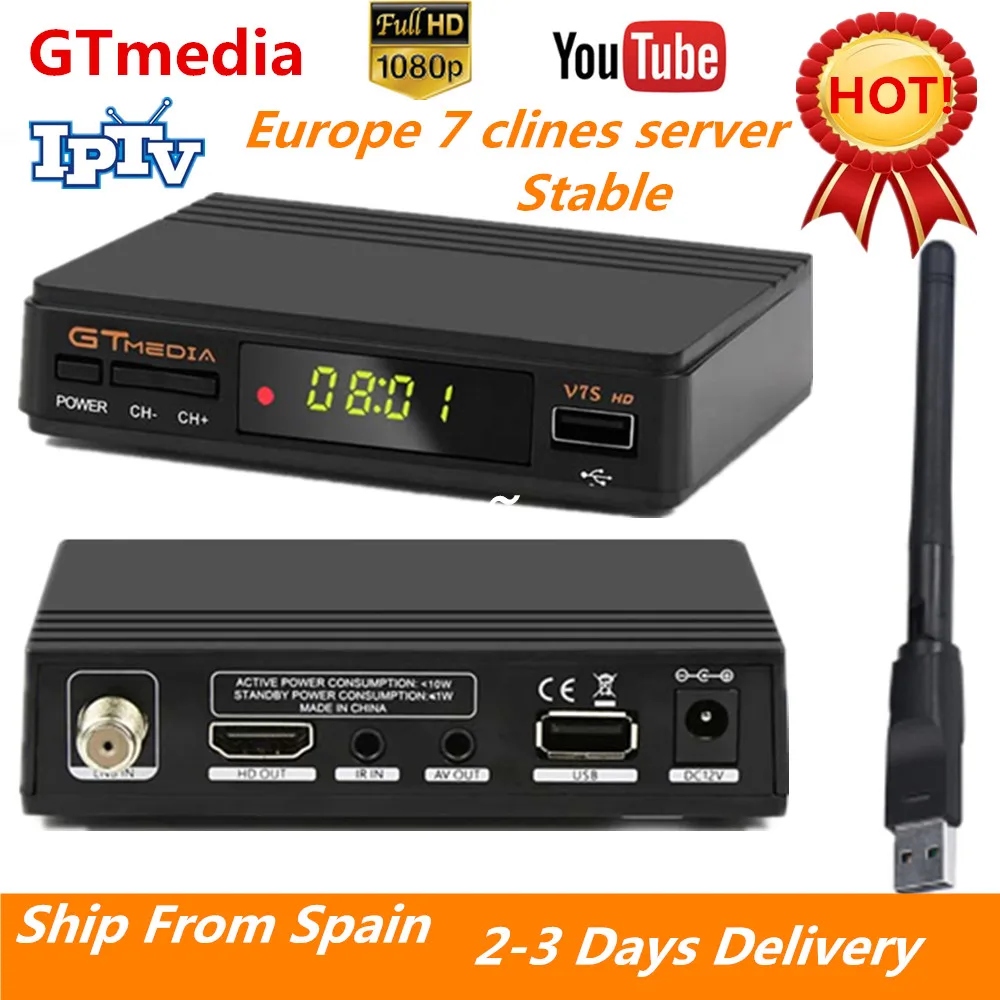 

Hot Satellite Receiver TV Gtmedia V7S HD Supports European Receiver V7 Cline for Spanish DVB-S2 Satellite Decoder Freesat HD