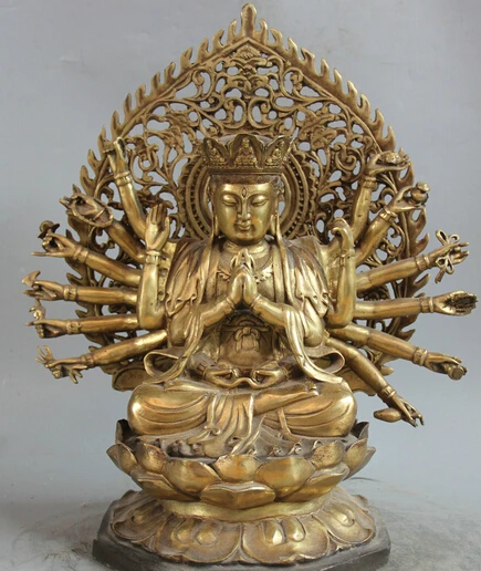 

JP S0524 16" Tibetan Buddhism Bronze Gild Seat 18 Hands Maha Cundi Mother Buddha Statue