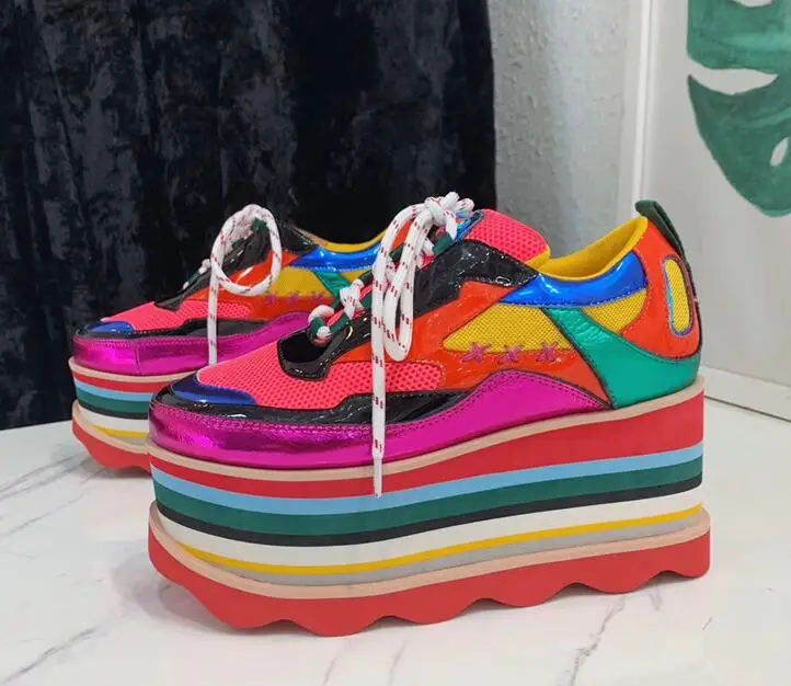 

New 2019 fashion print high heels lady casual shoes ladies wedge platform shoes women casual women slimming shoes