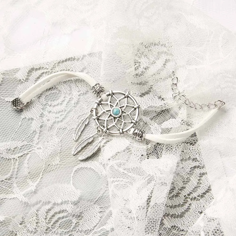 MIAMOR 6 цветов Мини браслет из Ловца снов ручной работы Ловец снов сеть с металлическим пером подарок для влюбленных 1 шт AMOR018 - Цвет: White