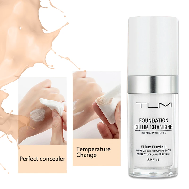 

30ml TLM Color Changing Liquid Foundation Face Makeup Base Warm Skin Tone Nude SPF 15 Face Moisturizing Liquid Cover Concealer
