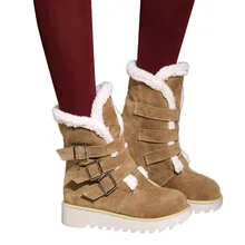 Женские ботинки; теплые зимние ботинки; модная женская обувь; зимние ботинки; замшевые ботинки с круглым носком и пряжкой на ремешке; нескользящие ботинки; bottes femme