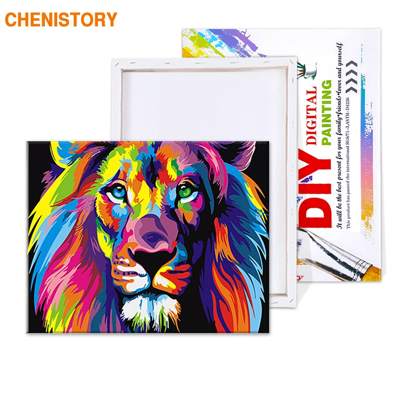 Бескаркасных Красочные Лев Животных Абстрактной Живописи Diy Цифровой Paintng By
