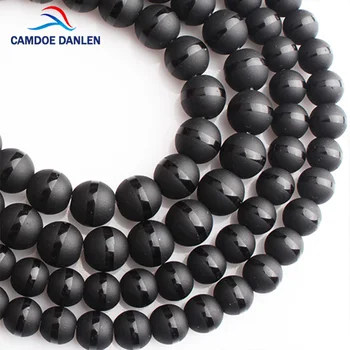 

CAMDOE DANLEN Natural Stone Forst Dull Polish Matte Black one Stripe Agates Onyx Beads Fit DIY Man Women Fashion Jewelry Making