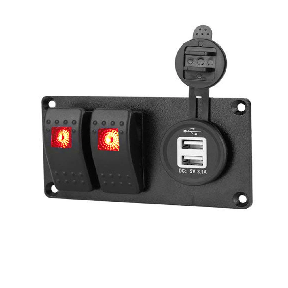 Автомобильный перекидной клавишный выключатель с двумя портами usb 3.1A(2.1A+ 1A) Водонепроницаемая панель переключателя с красным синим светодиодным светом подходит для 12~ 24 В - Цвет: 2 Gang Red LED