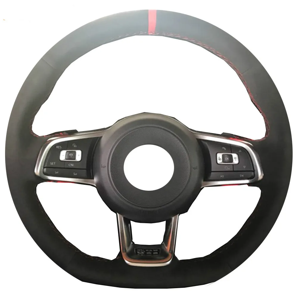 Black Suede Hand stitched Car Fur Steering Wheel Cover for Volkswagen
