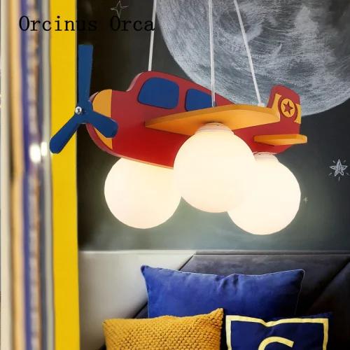 

Creative Cartoon Colorful Solid Wood Aircraft Chandelier Boys and Girls Bedroom Children's Room Lamp LED Decorative Chandelier