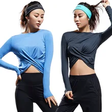 Для женщин тренажерный зал йоги топы быстрый сухой Йога рубашки с длинным рукавом Топы Спортивные Фитнес-Спорт футболки Обучение Йога