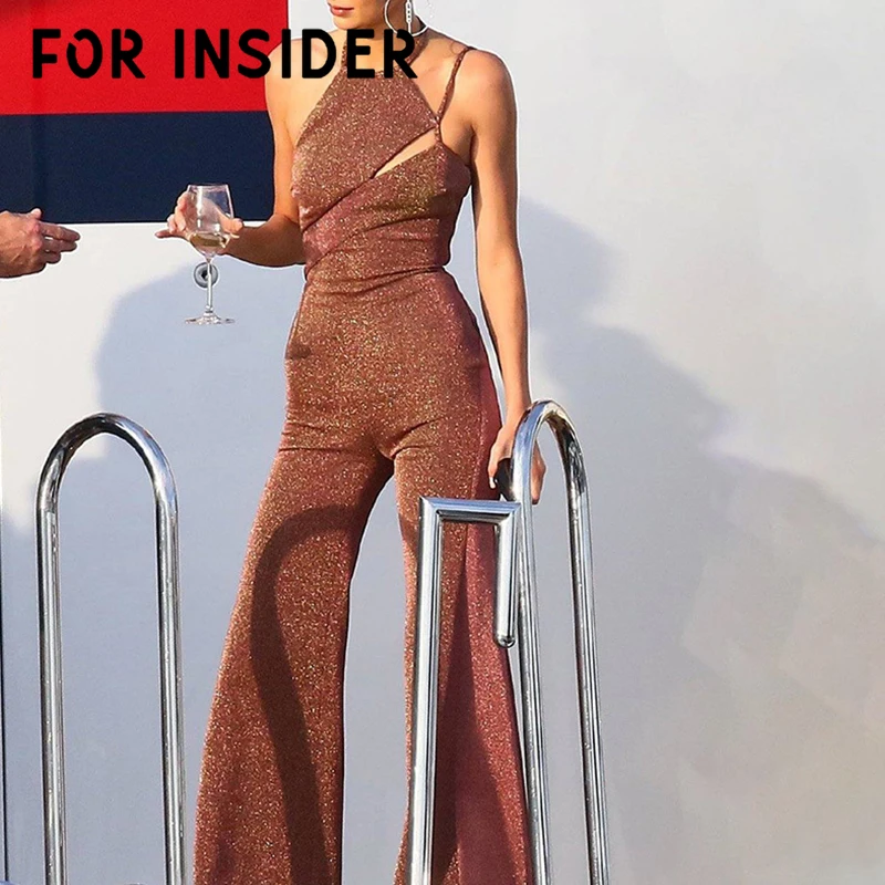 

For Insider Wide leg sequin club party sexy jumpsuit long Backless brown office lady playsuit Women autumn winter jumpsuits 2019