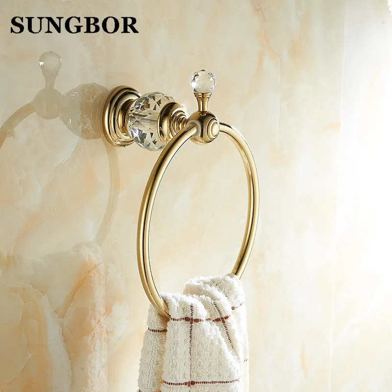 Golden Bathroom towel ring holder crystal Towel holder Ring,Towel Bar