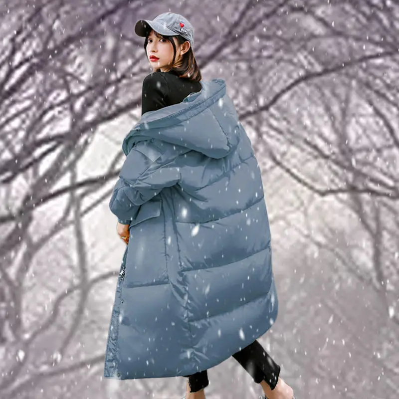 Yellow Long Parka Loose Winter Jacket Women Hoodies Thicken Parkas Down Cotton Winter Coat Abrigo Mujer Warm Jacket Female C5644 - Цвет: blue gray
