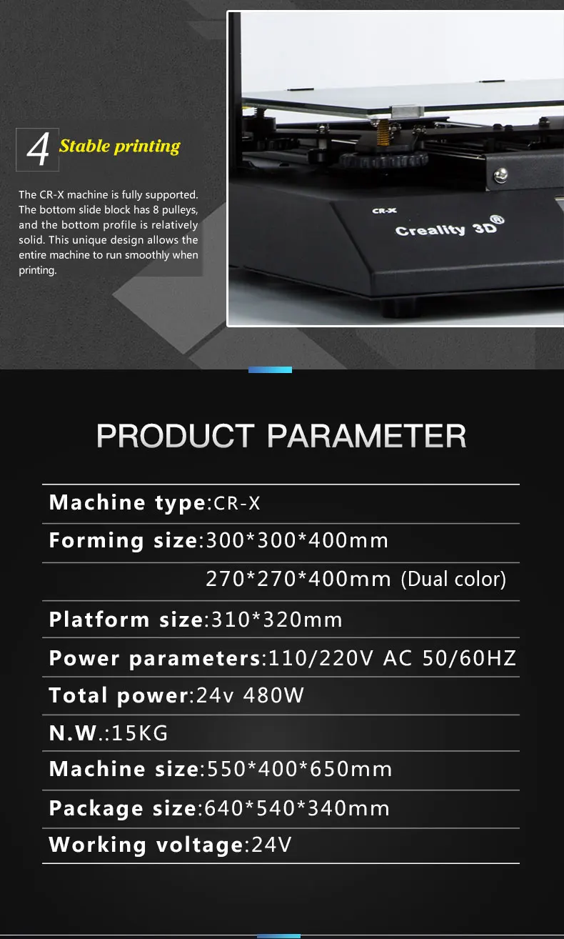 Предпродажа; CR-X 3D-принтеры DIY KIT 4,3 Сенсорный экран двухцветная насадка большой размер принтера двойной вентилятор Creality 3d CR-X n весом более 2 кг нити