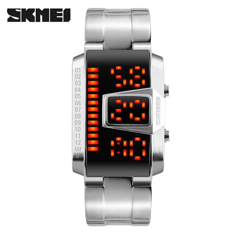 Часы SKMEI Sport Super Cool Мужские кварцевые цифровые часы мужские спортивные часы люксовый бренд светодиодный военный водонепроницаемый наручные часы - Цвет: Серебристый