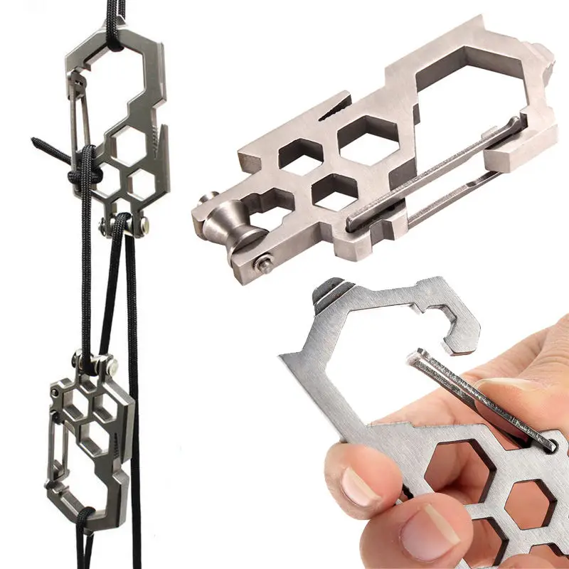 Multi Tool Pulley System Stainless Steel Carabiner Opener Survival Camping  New.