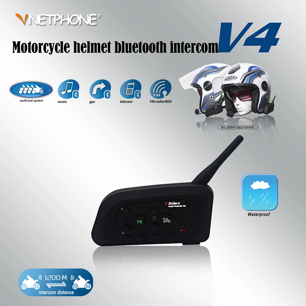 VNETPHONE V4 мотоциклетный Bluetooth шлем домофон гарнитура 1200 м мото беспроводной BT домофон для 4 гонщиков домофон