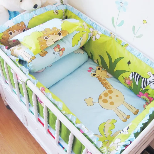 4-10 Pcs/Set Cotton Baby Bedding Set Cartoon Crib Bedding Set for Girls Boys Detachable Cot Quilt Pillow Bumpers Fitted Sheet