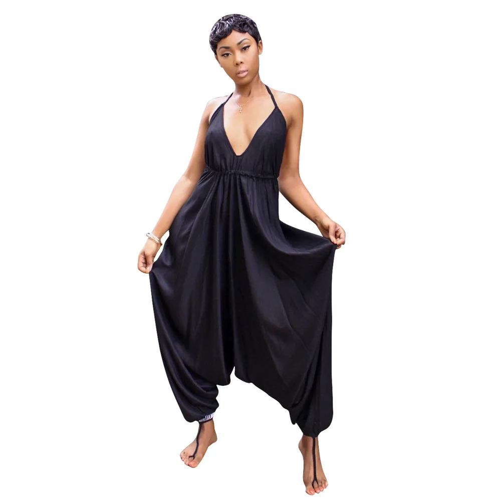 Doyerl Casual Loose Baggy Jumpsuit Women Summer Halter Backless Harem