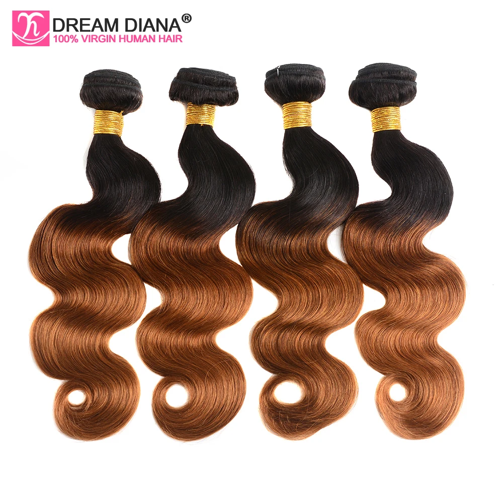 

DreamDiana Ombre Peruvian Human Hair Body Wave 4 Bundles Non Remy Two Tones Weave Hair 1B/30 Ombre Colored Human Hair Bundles