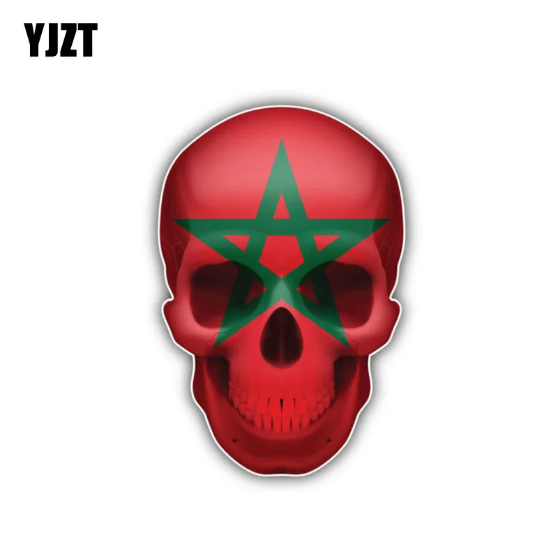 

YJZT 7.2CM*11CM Funny Reflective Decal Morocco Flag Skull Car Sticker PVC Accessories 6-0409