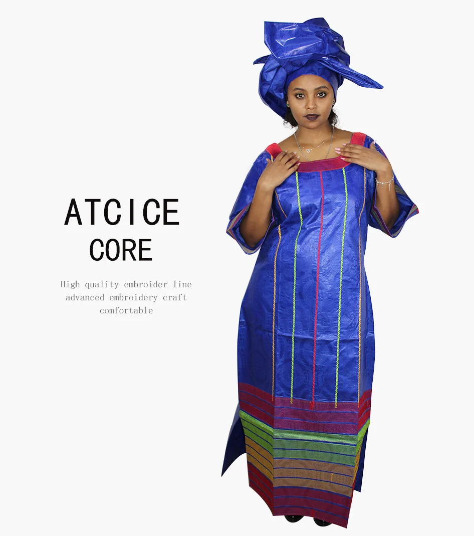 Африканские платья для женщин Модный Дизайн Африканский Базен вышивка дизайнерское платье длинное платье с шарфом Два шт один комплект A197