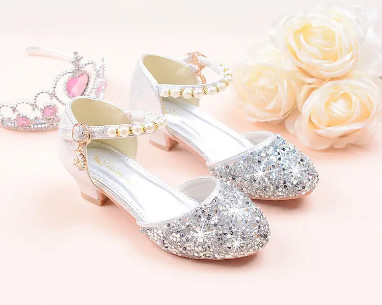 Contas de Cristal Sapatos de Dança de Salto Crianças Menina Sapatos Meninas Alto Festa Princesa Tamanho 26-38 Tira Rosa Gzx03 22 Cheap Sapatos de couro