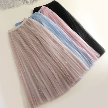 

2019 New Fashion Women Elastic Sheer Tutu Skirt Tulle Mesh Maxi Party Wedding Prom Skirts