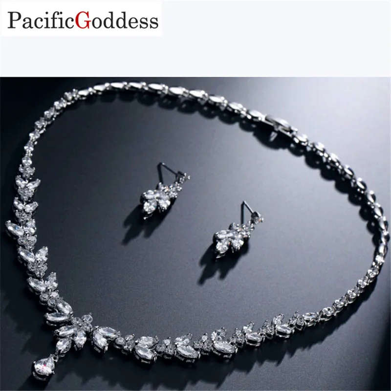 

pacificgoddess Wedding earrings Necklace brilliant fine jewelry set bijou atmospheric jewelry white color jewelry