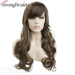 StrongBeauty синтетический парик длинные волнистые Многоуровневая прическа коричневый со светлыми подчеркивает Full парики женщин волос