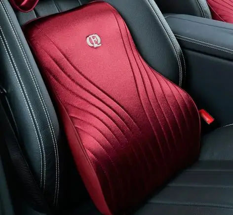Роскошный искусственный шелк, автомобильный подголовник, подушка для шеи, ткань, с эффектом памяти, поясничная поддержка, наборы, чехол, подушка для авто сидений - Color: red Lumbar