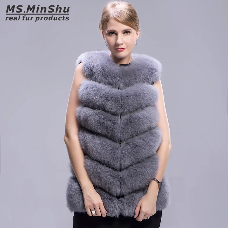 De D'hiver Ms Veste Minshu Renard Fourrure Gilet Outwear Femmes Manches Épaisseur Réel Sans Mode Véritable 5TxwYpOO