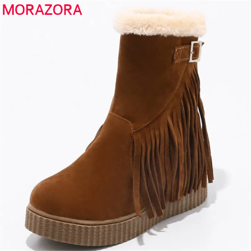 Женские ботильоны без застежки MORAZORA черные из флока с круглым носком на плоской