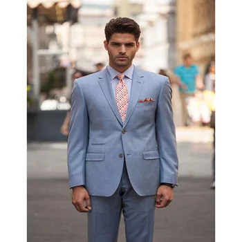 

2019 Bespoke Casual blue Groomsmen Notch Lapel Two Buttons Groom Tuxedos Mens Suits Wedding Best Men suit Blazer (Jacket+Pants)