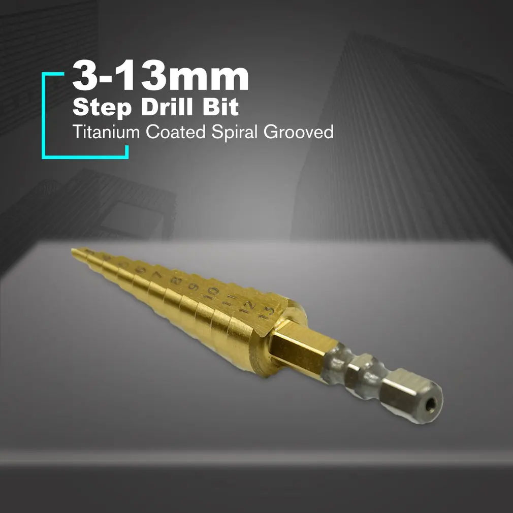 HSS набор ступенчатых Сверл с титановым покрытием 3-13 мм шестигранный хвостовик для металла, дерева резак для сверления отверстий инструменты ступенчатое конусное сверло