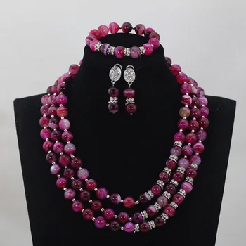 

Wonderful Rose Pink African Beaded Jewelry Set Wedding Events Stone Stone Beads Nigerian Jewelry Set Free Shipping WD652