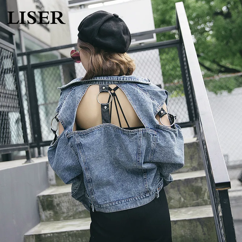 

LISER Women Denim Jacket 2019 Spring Sexy Jeans Jacket Streetwear Harajuku Veste Femme Jacket Women
