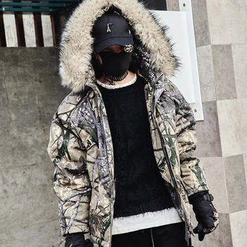

Camouflage 2019 Hooded Coat Male Fur Collar Parkas Winter Jacket Men Military