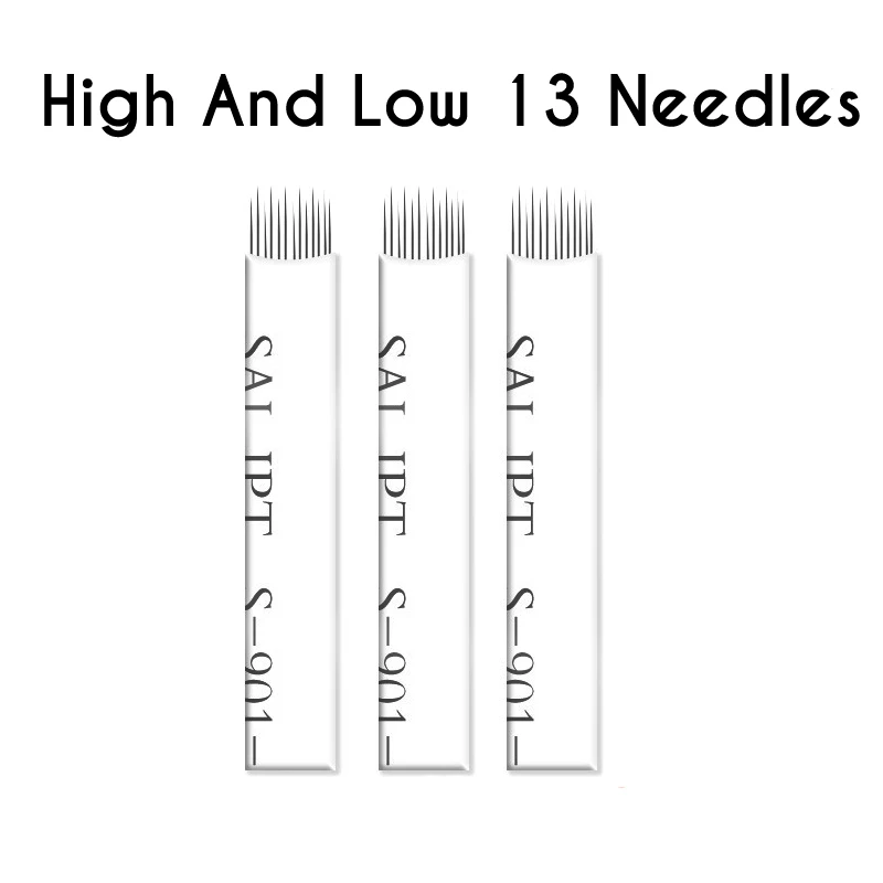 

50pcs Microblading Needles High and Low 13 Pins Disposable Manual Fog Eyebrow Tattoo Needles Tebori Blades Permanent Makeup Pins