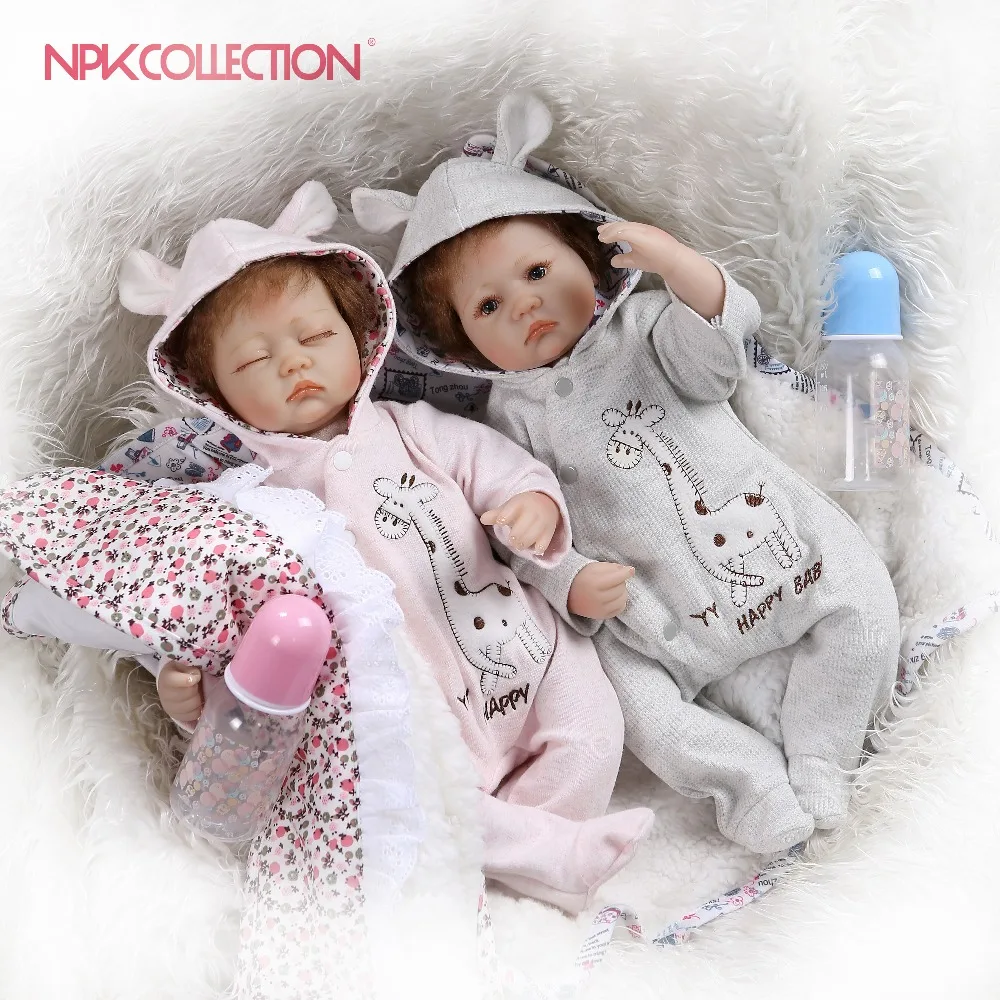 

NPKCOLLECTION 40CM very soft silicone reborn premie baby twins in pink and blue dress Birthday Gift collectible toy