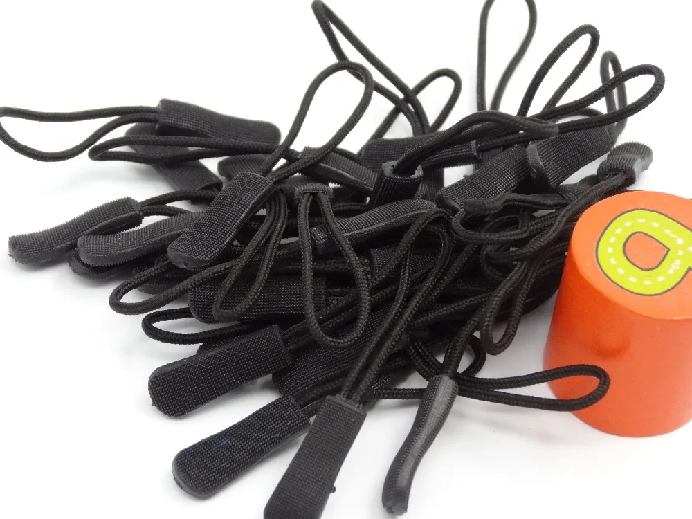 5pcs Plastic Zipper Pulls Black Rope Ends Lock Zip Clip Buckle For