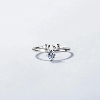 

Sole Memory Personality Zircon Elk Fashion Art 925 Sterling Silver Female Resizable Opening Rings SRI228
