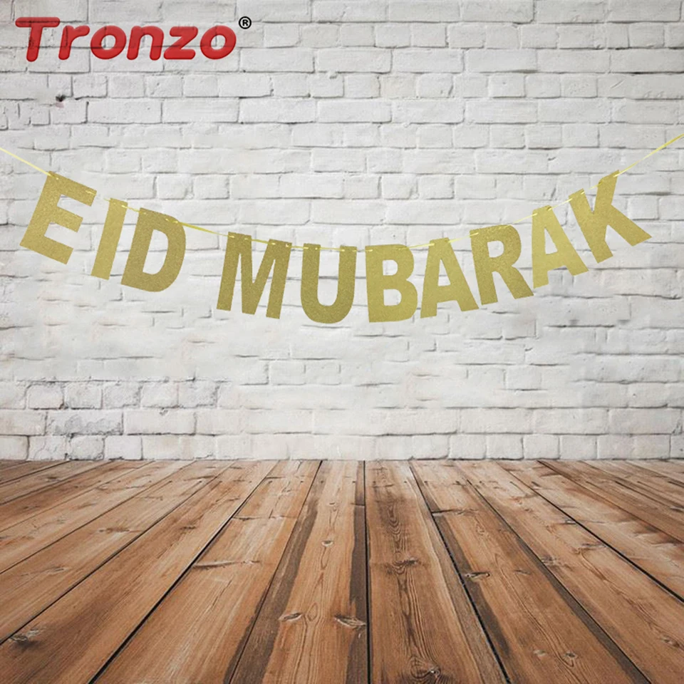 

Tronzo EID MUBARAK Banner Ramadan Decoration Glitter Gold MUBARAK Muslim EID Garland Flag Ramadan Decoration Event Decoration