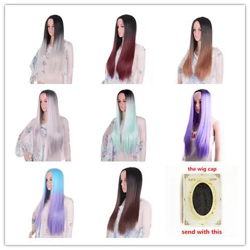 Feilimei средняя часть синтетический Омбре парик 24 дюйма 280 г Длинные прямые женские полный голова черный синий фиолетовый серый цвет косплей парики
